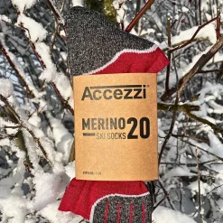Accezzi merino skiundertøj + 3 par merino skistrømper, rød, dame